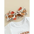 thumbnail image 5 of Bagilaanoe 3pcs Newborn Baby Boy Girl Short Pants Set Short Sleeve Pumpkin/Letter Print Romper Tops + Shorts + Headband 3M 6M 12M 18M Infant Casual Outfits, 5 of 8