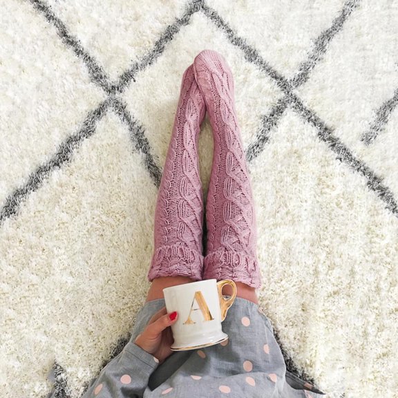 siminsem Women Over The Knee Thigh High Socks Extra Long Cotton Knit Warm Boot Stockings - Thick Cable Knit Leg Warmers for Women Stretchy One Size Non Slip Cosplay Gift Socks, Pink,One Size