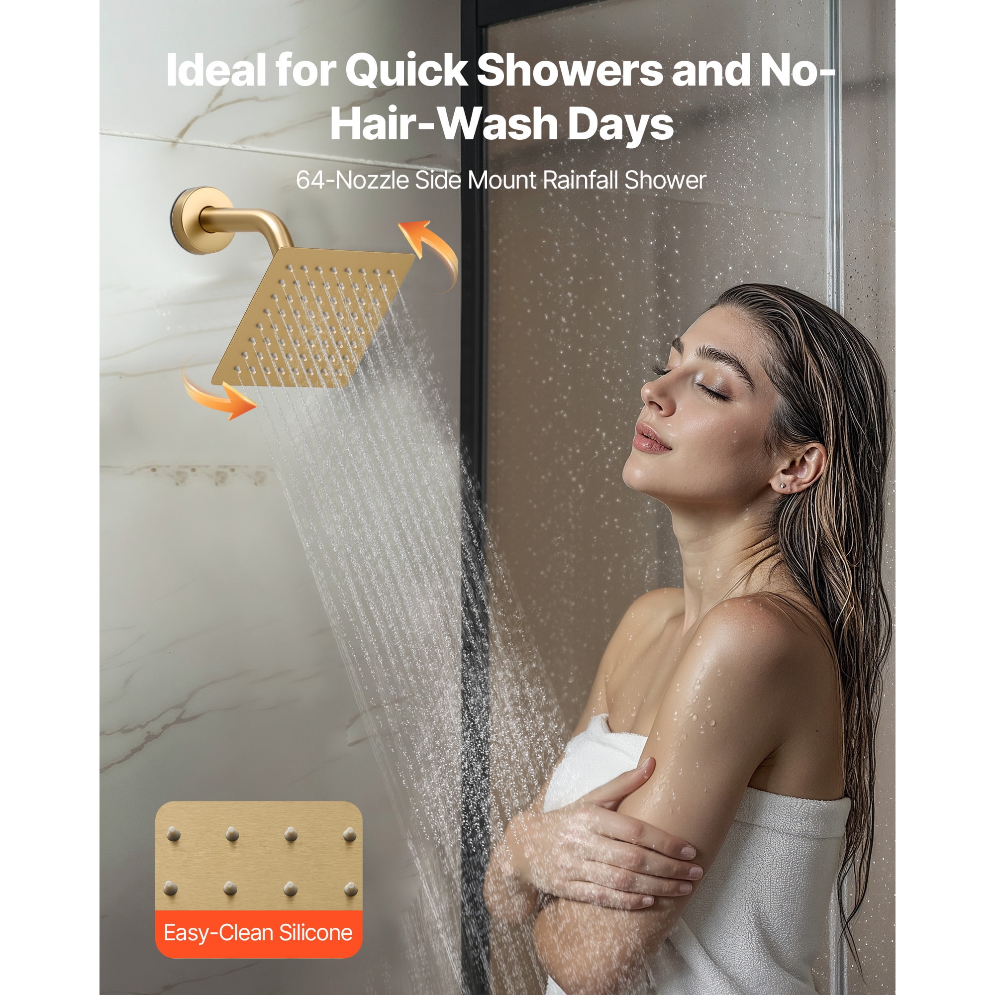 KFFKFF 12-Inch Thermostatic Ceiling Rain Shower System with Wall-Mounted Head and Handheld Spray, 3-Function Dual Rain Head with Brass Valve Trim Kit, Brushed Gold
