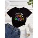thumbnail image 1 of ”Hello Preschool“ Colorful Letter Print Girls' T-Shirt - Short Sleeve, Crew Neck, Cotton Blend, Casual Summer & Spring Top with Knot Detail, Preschool Shirt, 1 of 6