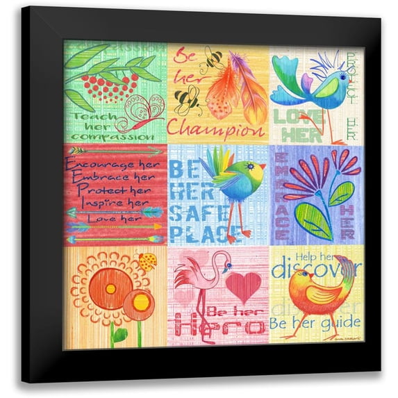 Phillips, Anita 20x20 Black Modern Framed Museum Art Print Titled - Lil Birds 9 Patch