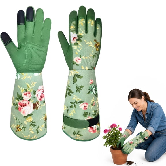Womens Gardening Gloves, Microfiber Gloves for Plants, Flexible Yard Work Gloves, Protective Long Cuff Gardening Essentials, Touch Screen Soft Floral Printed Gardening Work Gloves for Ladies,15 inch