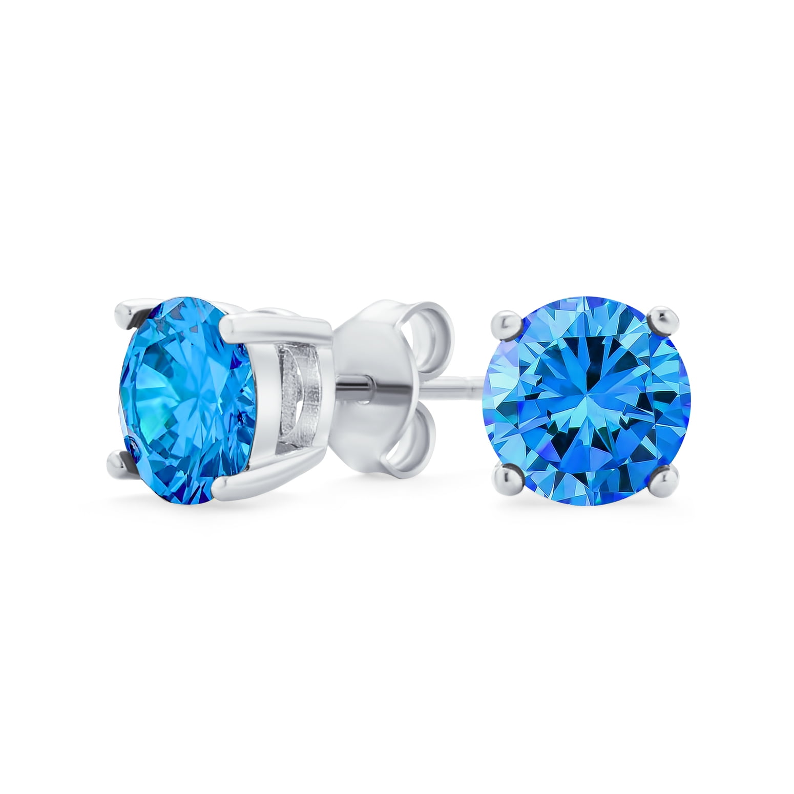 Stud Earrings Round Simulated Blue Sapphire 925 Sterling Silver