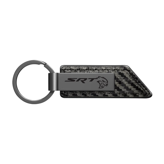 iPick Image for Dodge SRT Hellcat Gunmetal Black Gray Metal & Carbon Fiber Texture Leather Key Chain, Official Licensed