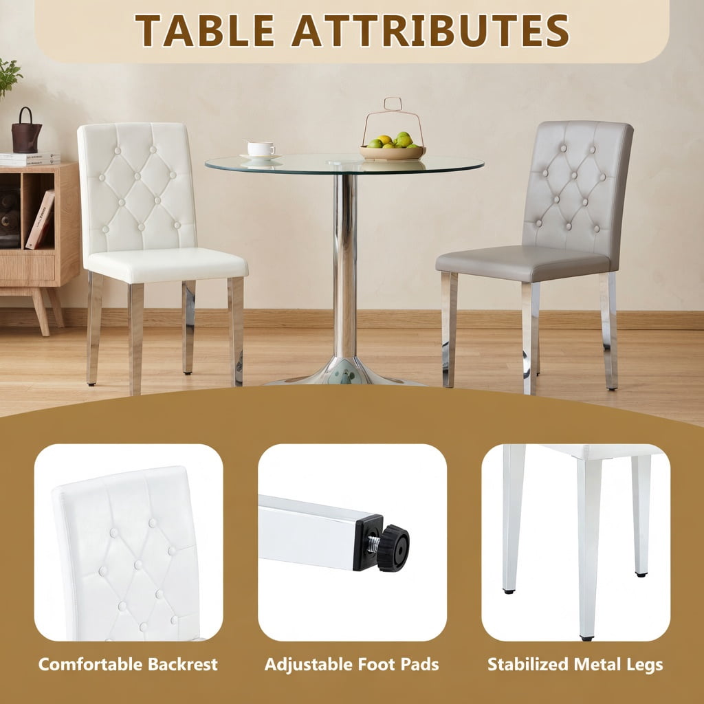 Hommoo 4-Pack PU Dining Chairs with Ergonomic Buckle Backrest, 35 in Height, Metal Legs, Modern Comfort Seating for Dining Room, Restaurant & Hotel Banquet Hall, White & Sliver