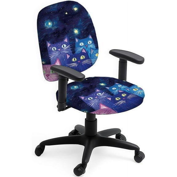 Polyester Office Chair Cover Set 2pcs Galaxy Cat Print Chair Covers Cat with Star Stretchable Chair Covers for Universal Desk Rotating Chair Computer Chair Office Gifts diy