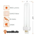 thumbnail image 2 of 26 Watt CFL Light Bulbs | 4 Pin G24Q-3 Base 2700K Soft White | 26W High Output 1800 Lumens | Double Tube Compact Fluorescent Light Bulbs Plug-in | 10 Pack by GoodBulb, 2 of 3