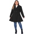 thumbnail image 3 of DARING DIVA Women's Plus Size A Line Notched Lapel Double Breasted Coat 1X Black, 3 of 6