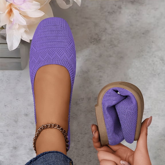 BADHUB Women's Woven Flat Casual Flats Shoes Solid Color for Home and Outdoor Closed Toe Breathable Slip On Shoes Purple 41