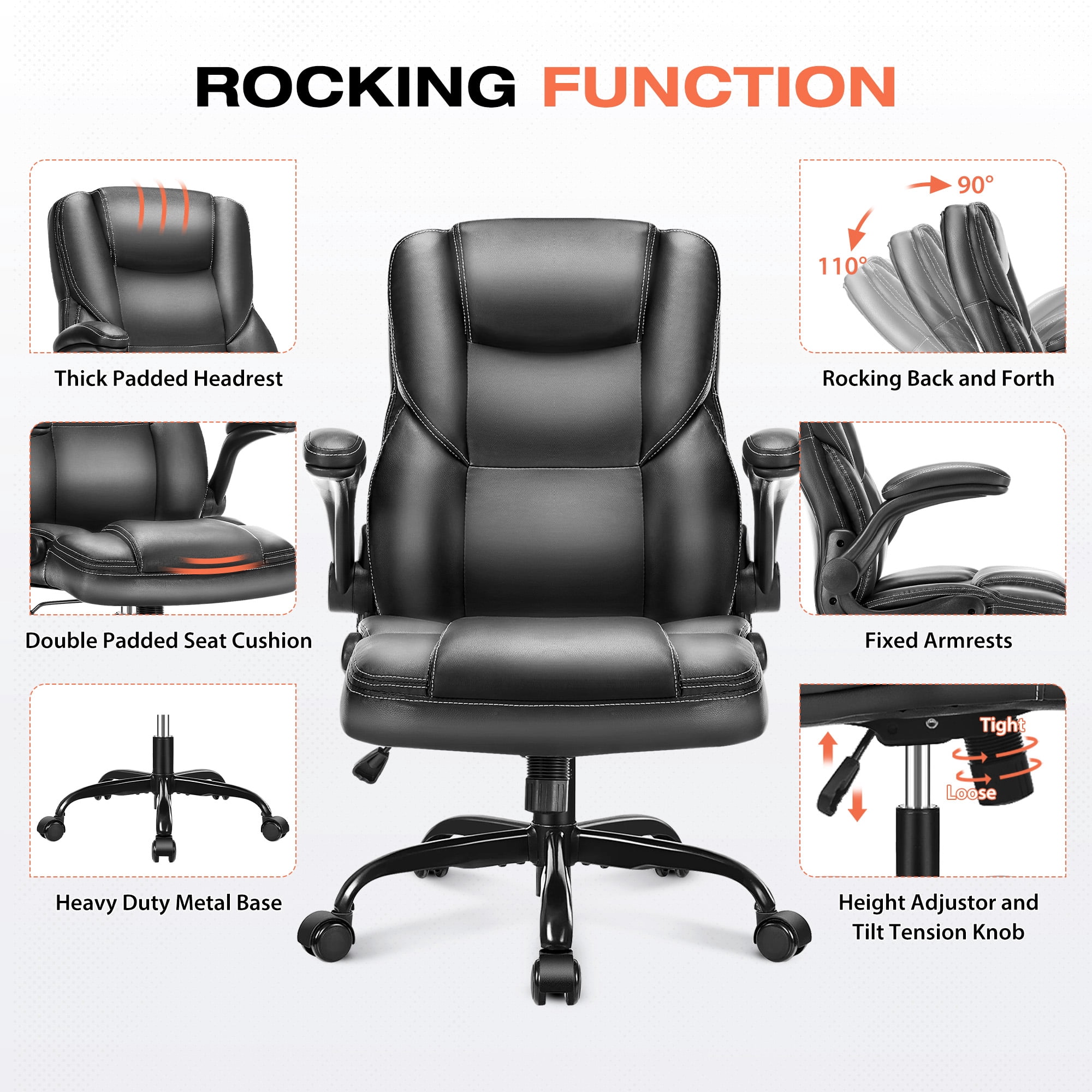 JONPONY Leather Office Chair, Big and Tall Office Chair 400LBS Wide Seat Ergonomic Computer Desk Chair High Back Executive Leather Chair Adjustable Task Chair Lumbar Back with 1-Year Warranty, Black