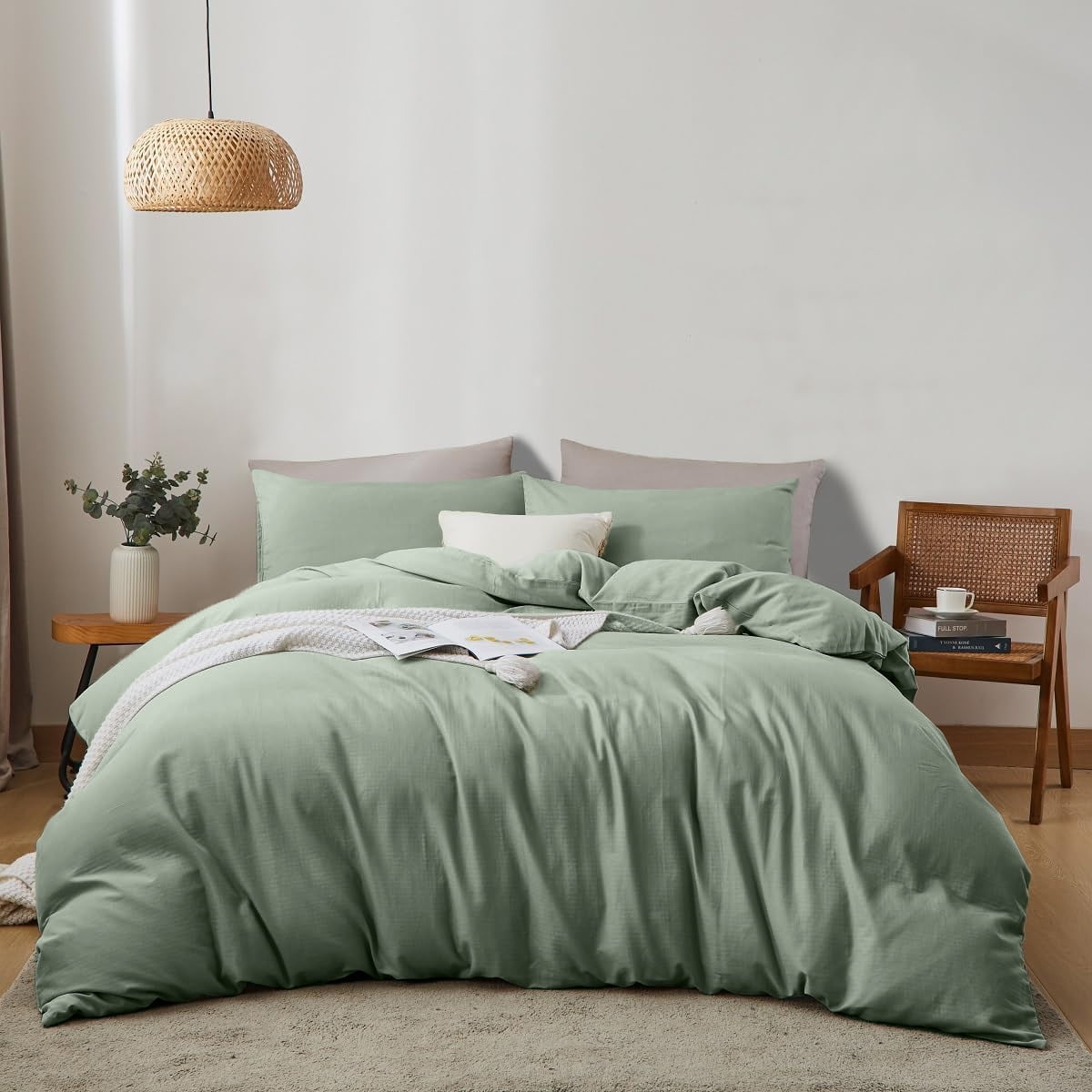 NAYOROOM 100% Organic Cotton Duvet Cover Twin Size, 2 Pieces Double Layer Cotton Gauze Bed Set Duvet Cover,Pale Green