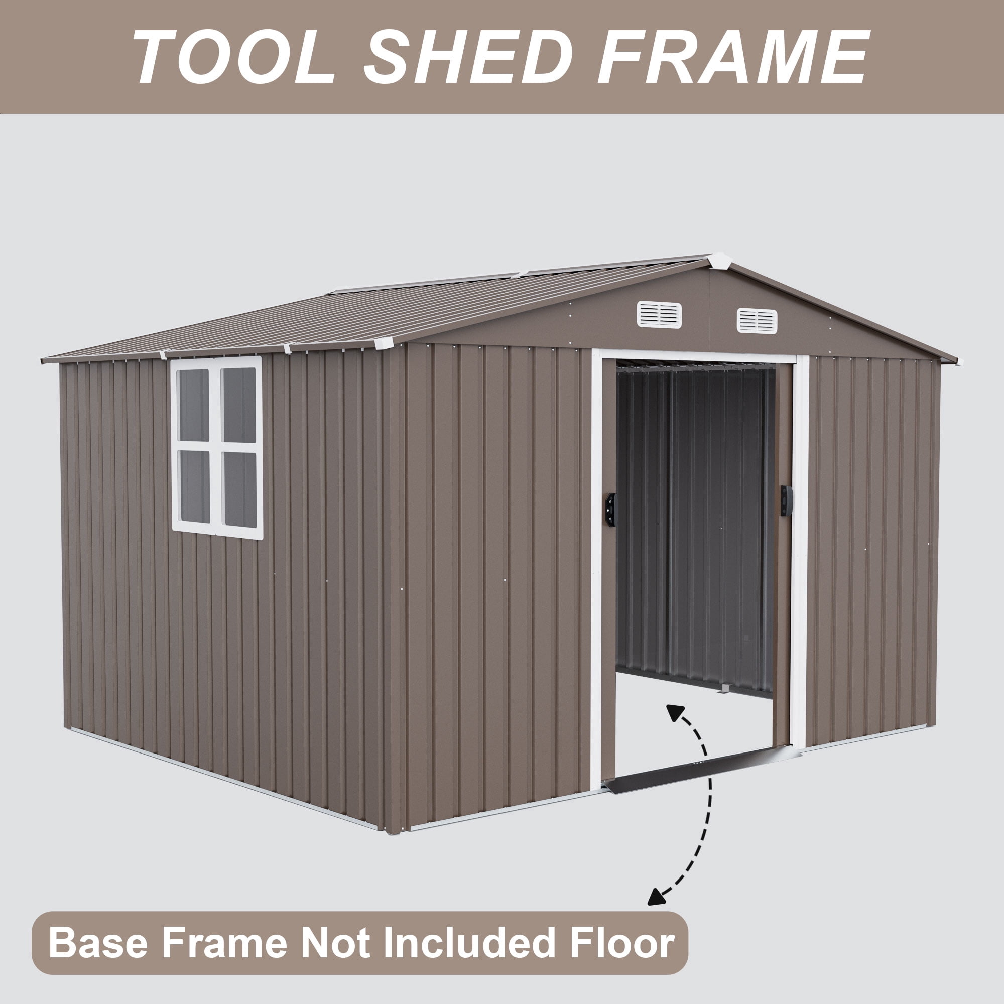 Gotland 10 x 8 FT Metal Tool Storage Shed - Waterproof Outdoor Shed with Lockable Sliding Door & Air Vents for Garden/Backyard