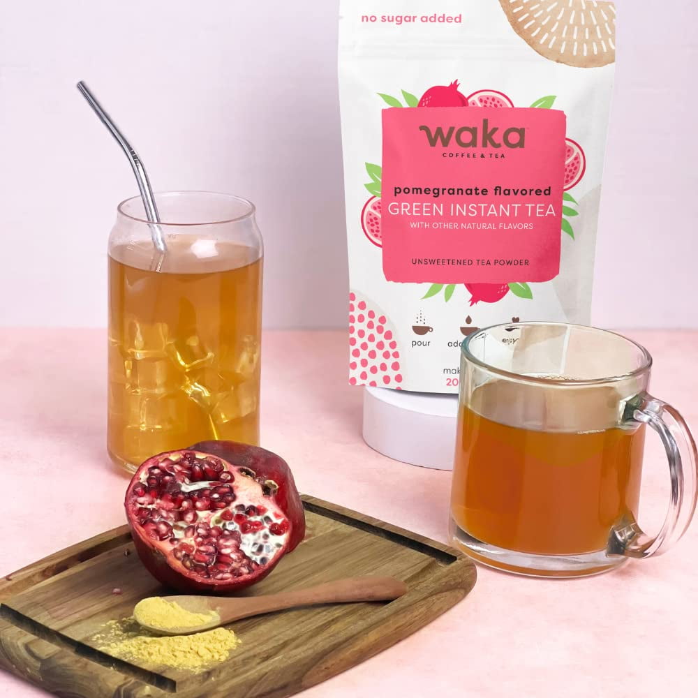 Waka Instant Tea Mix, 2 Bag Bundle - 100% Tea Leaves, No Additives, Unsweetened Tea Powders - Pineapple Flavored & Pomegranate Flavored Green (4.5oz Each)