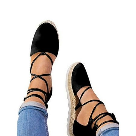 Women's Ladies Flat Wedge Espadrille Lace Tie up Sandals Platform Summer (Best Wedges For Flat Feet)