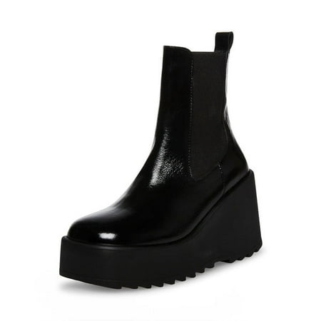 

Steve Madden Pasha Black Leather Chelsea Platform Wedge Bootie Ankle Boot (Black Patent 9)
