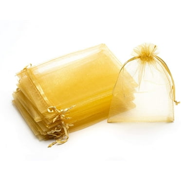 Nvzi-a 100pcs 4x6 Inches Yellow Organza Gift Bags with Drawstring Candy Bags Wedding Favors Bag Jewelry Pouches for Baby Shower Wedding Birthday Party Christmas