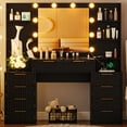 thumbnail image 4 of Ktaxon Large Makeup Vanity with 9 Drawers, Flutted Vanity Table Set with Lighted Mirror, Get Ready with Me, Black, 4 of 8