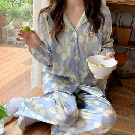 

PIKADINGNIS Long Sleeve Silk Pajamas Spring Autumn Women Pajama Sets Print Satin Sleepwear Luxurious Pyjamas Green Stripes Nightwear
