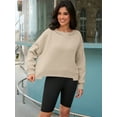 thumbnail image 6 of Unique Bargains Women Crew Neck Fleece Pullover Oversized Cropped Sweatshirt L Khaki, 6 of 7