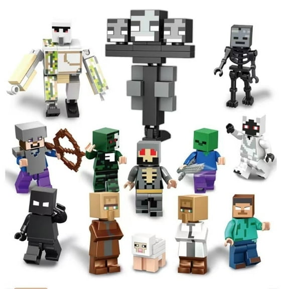 13 Pcs Pixelated Minifigures Building Blocks Toys Set, Game Pixelated Miner Character Action Figures Building Kits Collection Display Toy shzyhw