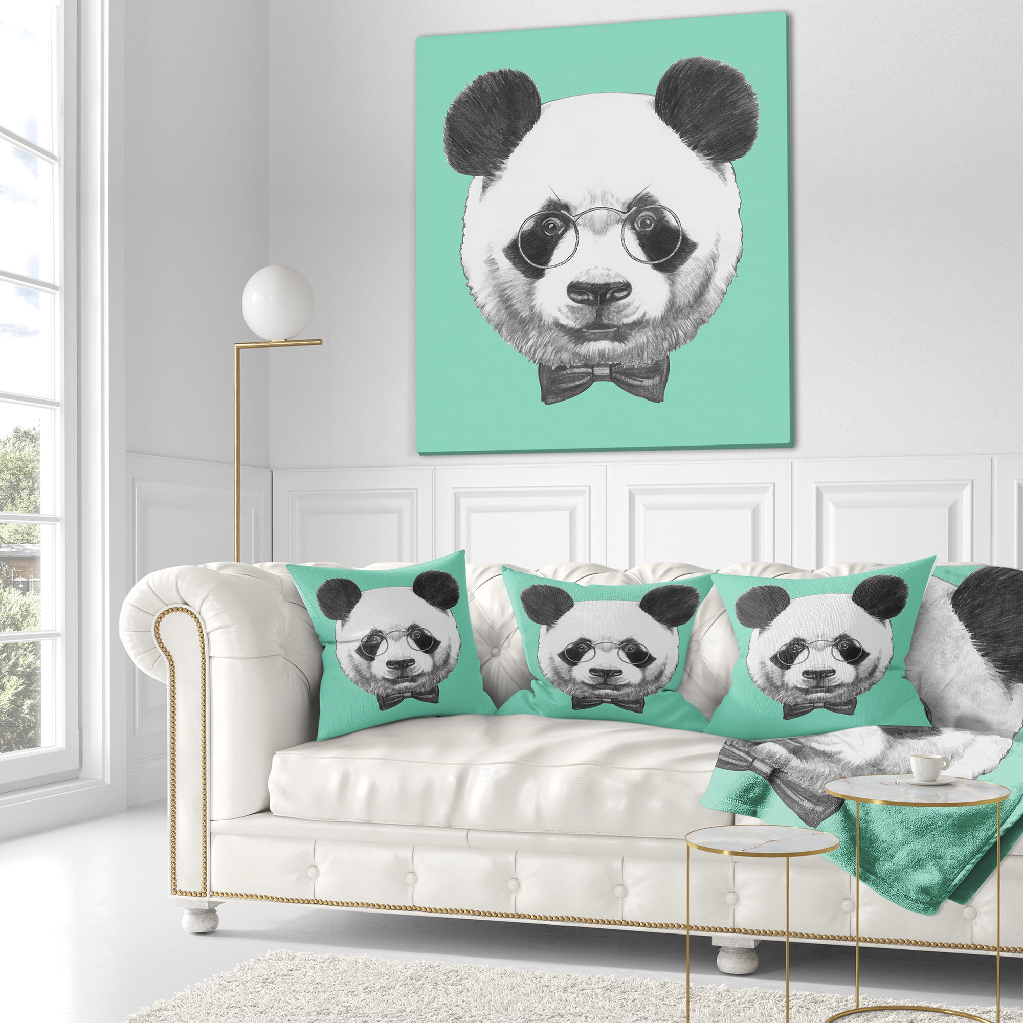 Designart Panda with Glasses and Bow Tie - Animal Throw Pillow - 16x16