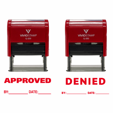 Vivid Stamp Approved / Denied By Date Rubber Stamp - 2 Pack (Red Ink) Medium