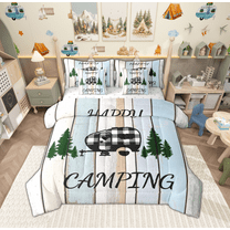 Feelyou Adventure Camping Kids Twin Bedding Sets 7-Piece, Rustic Wooden Plank Bedding Comforter Set, Countryside Style Reversible Sheet Sets, Lightweight Room Decor