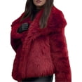 thumbnail image 2 of Women'S Faux Fur Coat Faux Fur Jacket Long Sleeve Lapel Winter Jackets Parka Short Coat Wine Red M, 2 of 9