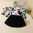 thumbnail image 2 of Vestido Para Niñas, Ropa Para Niñas Pequeñas, Moda Para Niños Pequeños, Lindo Vestido De Falda De Malla Con Estampado De Vaca Dulce De Manga Larga, Negro Odeerbi  LM103-9484, 2 of 7