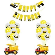 Construction Vehicles Birthday Party Supplies,Excavator Happy Birthday Banner Truck Aluminium Foil Balloons for Kids Birthday Party