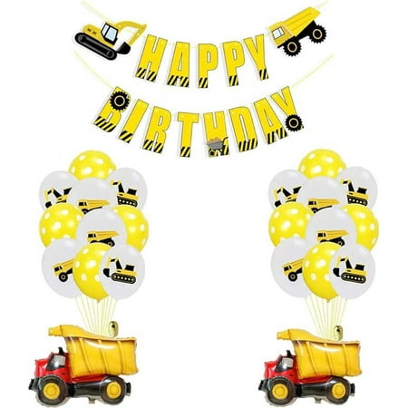 Construction Vehicles Birthday Party Supplies,Excavator Happy Birthday Banner Truck Aluminium Foil Balloons for Kids Birthday Party