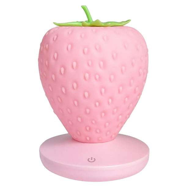 Luz nocturna LED de fresa | Lámpara de mesa táctil | Protección ocular | Iluminación ambiental cálida | USB recargable | Material ABS | 10x10x14 cm | Acento decorativo para el hogar | Rojo Blanco