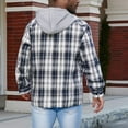 thumbnail image 4 of RongHuan Mens Flannel Jacket Lightweight Sherpa Fleece Lined Plaid Shirt Jackets Warm Button Up Winter Coats with Hood, 4 of 8