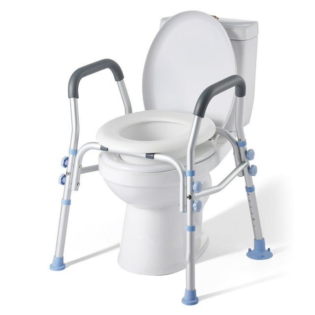 KFFKFF Raised Toilet Seat with Arms, 300 lbs Load Capacity, Adjustable Height, Widened Commode Elevated Toilet Seat Riser