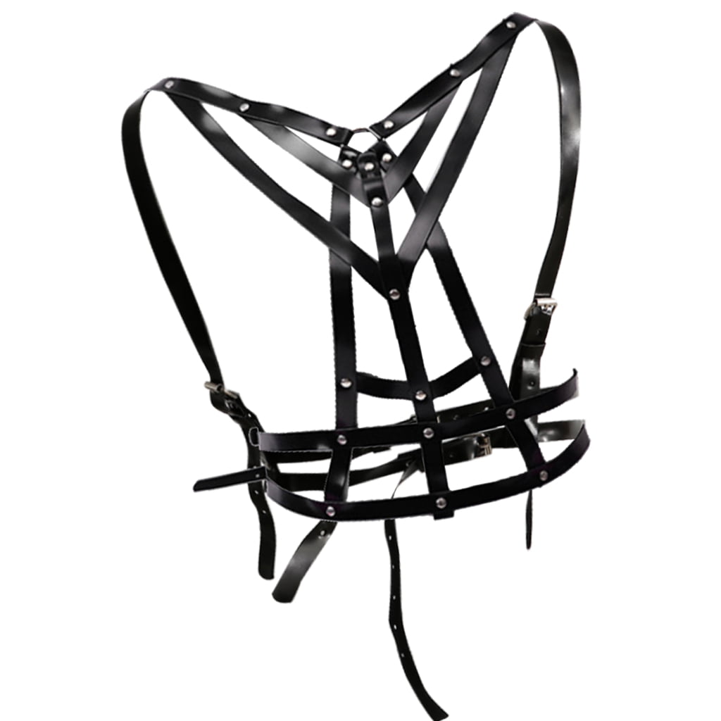 Goth Lingerie Leather Harness Cage Bra Cupless Body Chain Wear Black