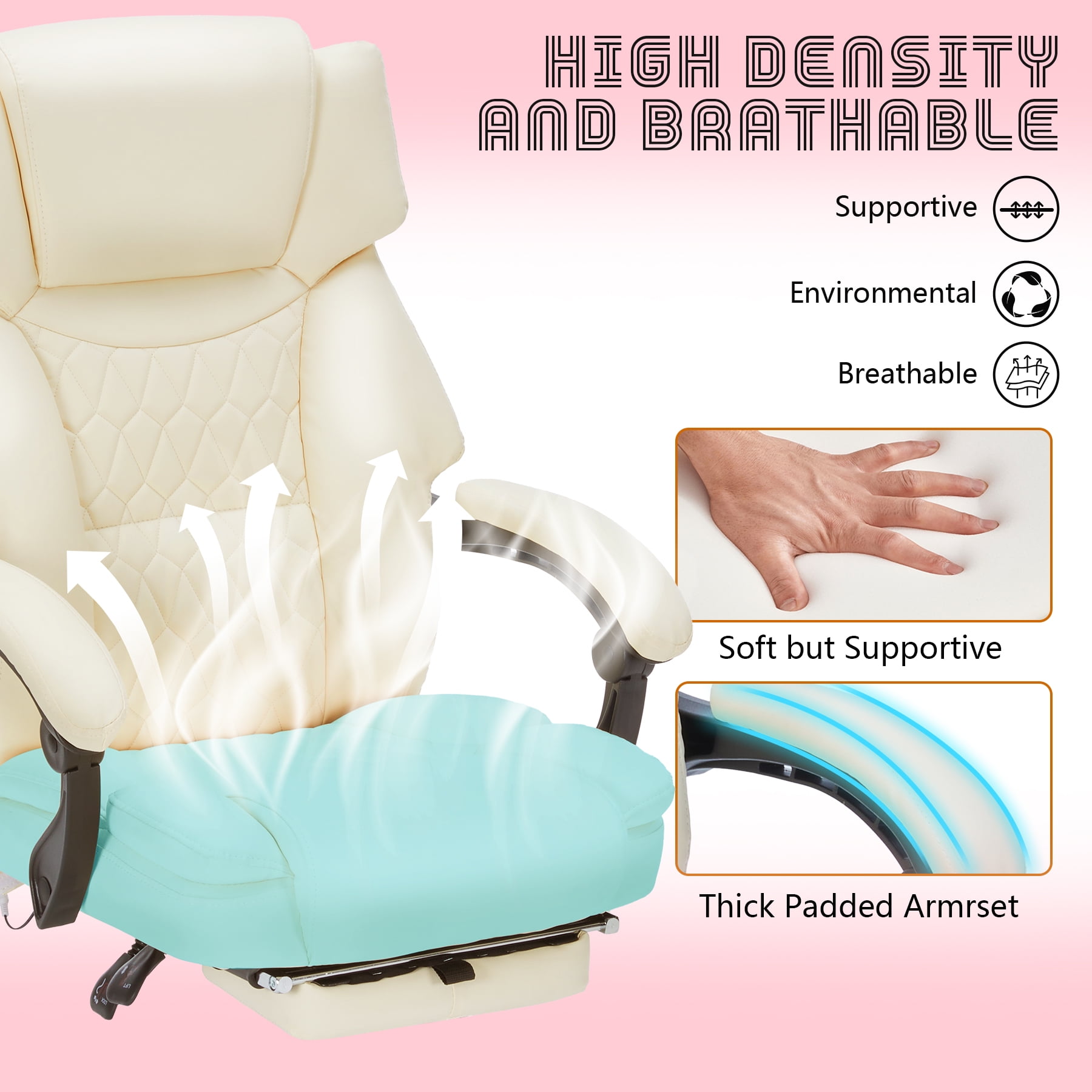 HESL Office Chair With Massage And Heated Lumber Spport, Big and Tall Reclining Desk Chair,White
