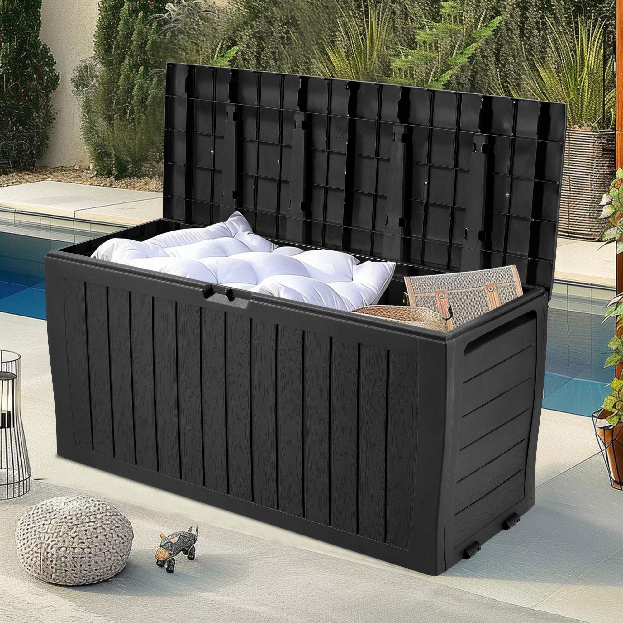 Seizeen 75 Gallon Resin Deck Box on Wheels, Patio Large Storage Cabinet, Outdoor Waterproof Storage Chest, Storage Container for Outside Furniture Cushions, Garden Tools, Kids' Toys, Black, D7226 - image 2 of 11