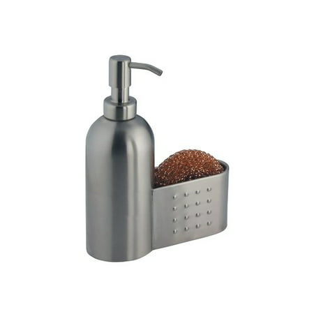 Interdesign Forma Kitchen Countertop Stainless Steel Soap Dispenser Pump And Sponge Scrubby Caddy Organizer Brushed