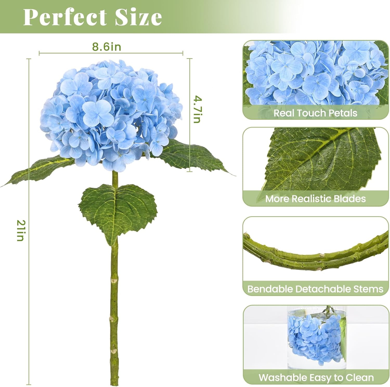 Hydrangea Artificial Flowers, Latex Real Touch Hydrangeas Lifelike Large Hydrangea Flowers for Home Decor Party Arrangements Wedding Bouquets Centerpieces (Blue)