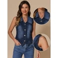 thumbnail image 2 of DARING DIVA Women's Sleeveless Jean Jacket Button Down Lapel Waistcoat XS Deep Blue, 2 of 6