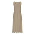 thumbnail image 7 of Women Tank Midi Dress Summer Crewneck Linen Sleeveless Pleated A Line Business Casual Formal Spring Dresses Khaki M, 7 of 7