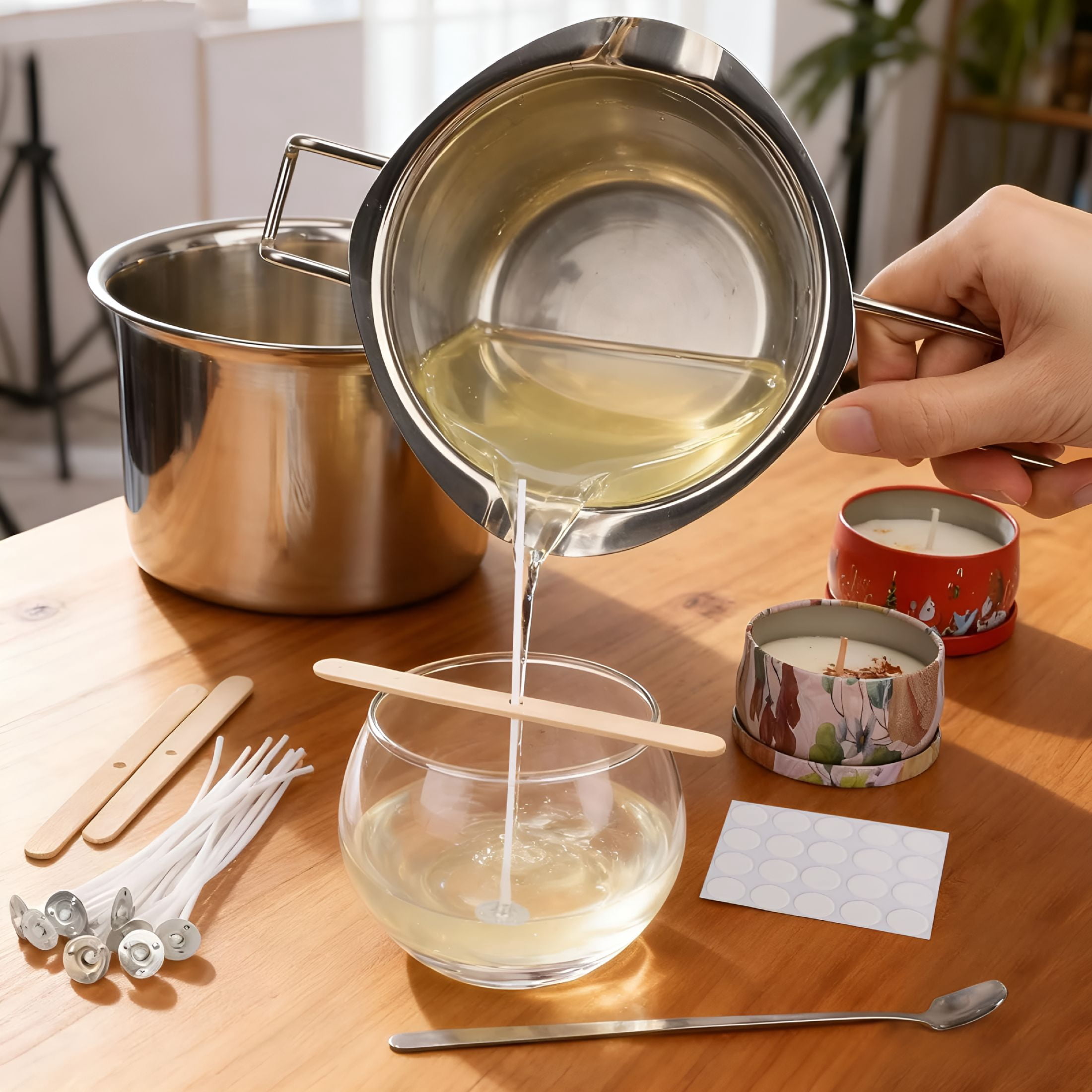 ACDANC 2026 New Double Boiler Melting Pot Set for Candle Making,3-Piece Stainless Steel Wax Melter with Pouring Pot,Ideal for Soy Wax,Beeswax,Candle Making Supplies