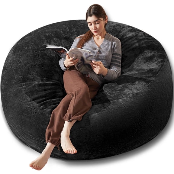 Bean Bag Chair 6FT, Large Memory Foam Filled Chair for Adults and Teens, Soft Sofa with Removable Flannel Cover, Round Couch for Living Room Bedroom College Dorm