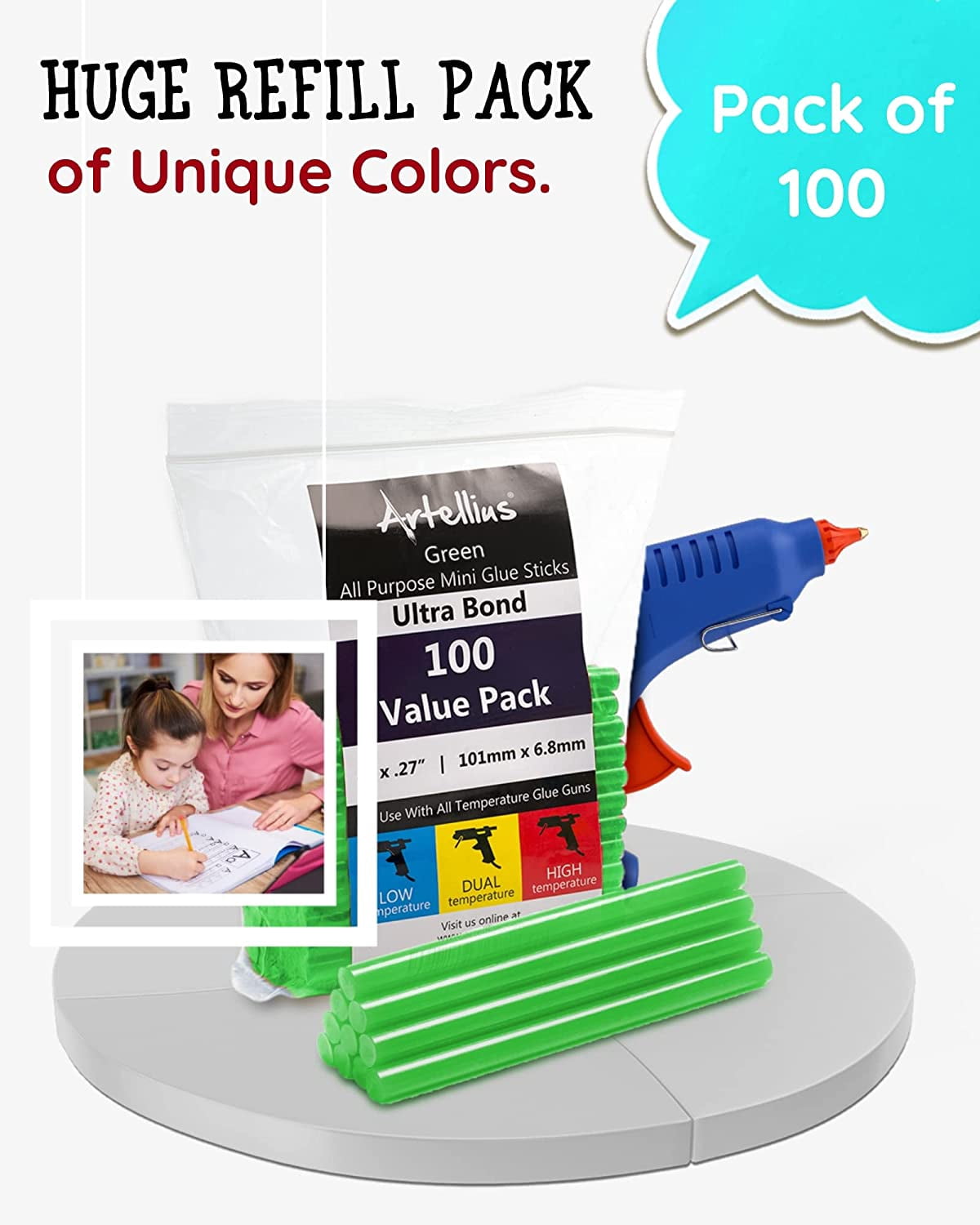 100 Pack Color Hot Glue Sticks. Green Colored Glue Gun Sticks. Hot Melt Adhesive Mini Glue Sticks for DIY Art Craft Repair Bonding Bulk Gold Black Yellow Pink Red Purple