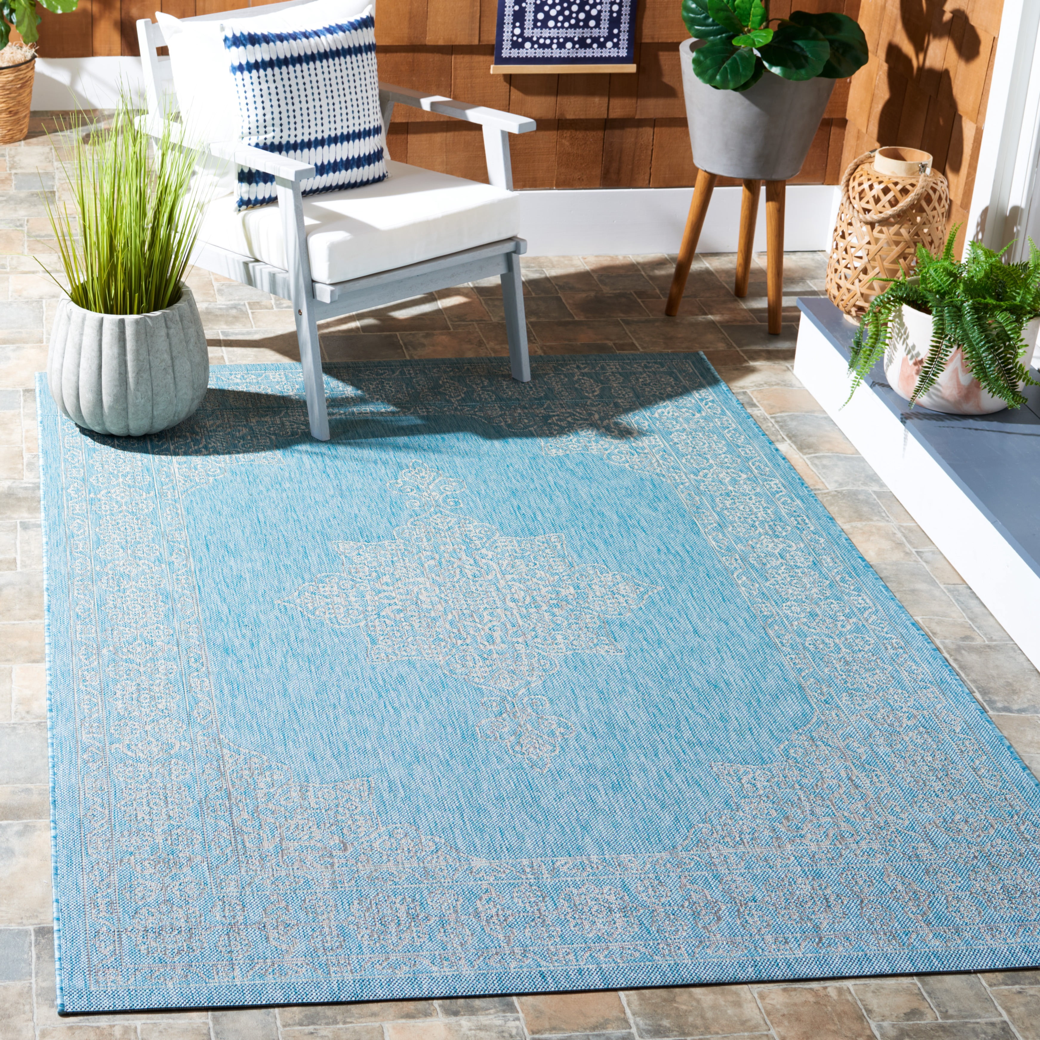 Safavieh Courtyard Delbet Medallion Indoor/Outdoor Area Rug, Aqua/Gray, 5'3" x 7'7"