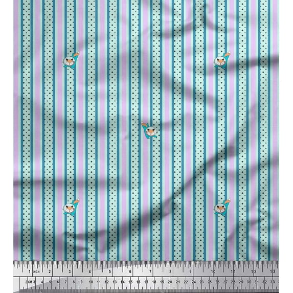 Soimoi Green Moss Georgette Fabric Dot & Fox Stripe Print Fabric by Yard 42 Inch Wide