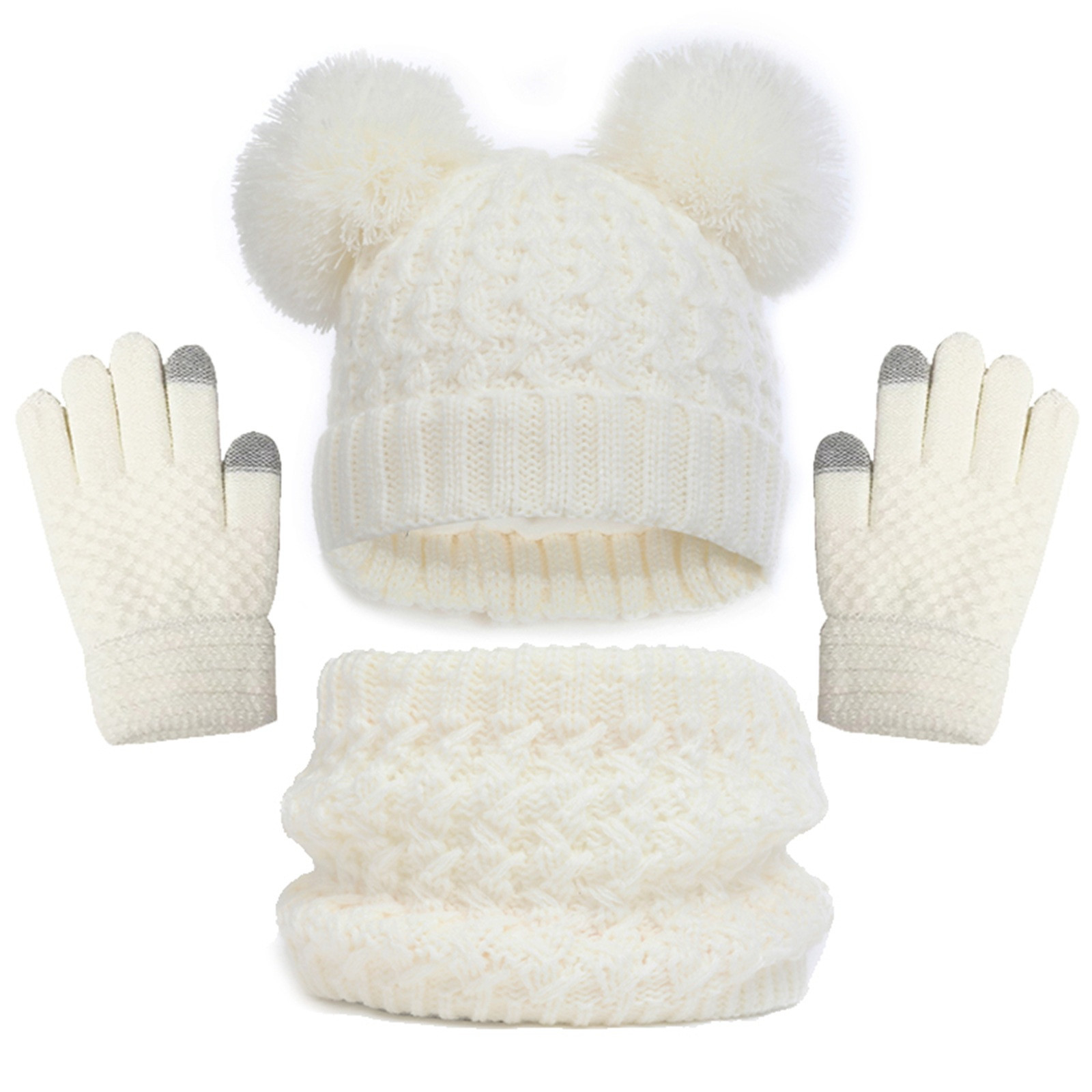 Ensemble Hiver Femme 3 Pièces - Bonnet, Écharpe Col & Gants En Velours - Chaud Et Élégant - Tour De Tête 54-58cm