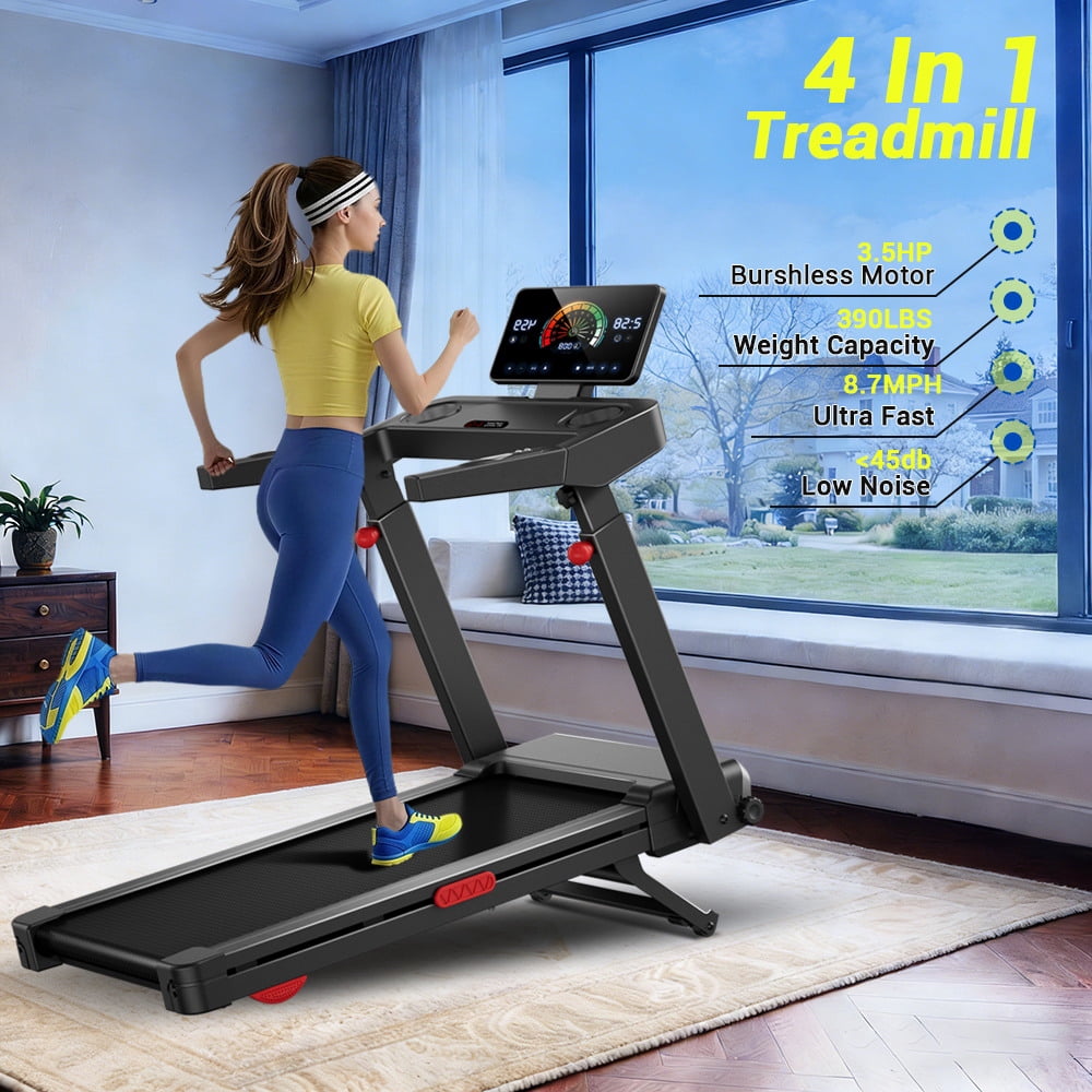 CURSOR FITNESS 17% Treadmill Auto Incline, Foldable Home Treadmill with 3-Level Adjustable Console and Quiet 3.5 HP Motor, Max 390lbs