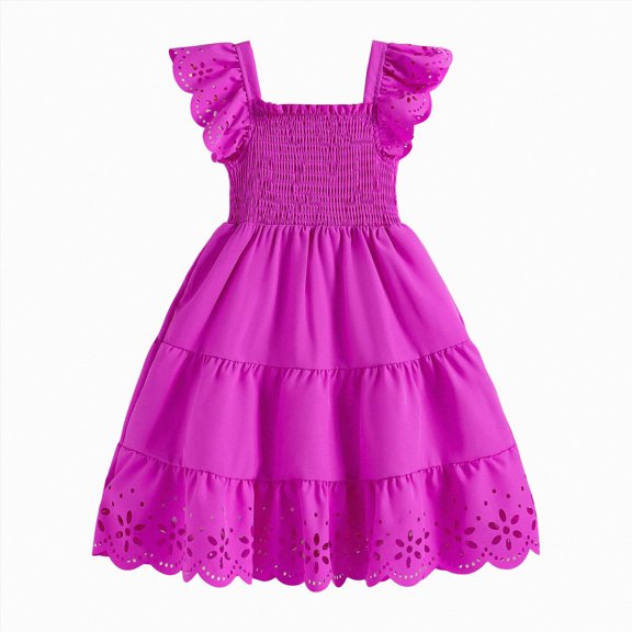 Xudanell Toddler Girl Dress Summer Outfits Kids Ruffle Puff Sleeves Boho Dresses Casual Sundress for Girls 2-8T (Red, 3-4 Years)