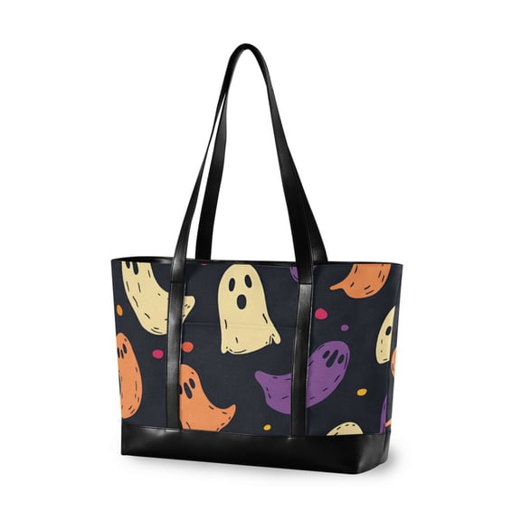 FORMRS Canvas Laptop Tote Bag for Women with 15.6" Computer Compartments Shoulder Handbag, Purple Halloween Ghosts